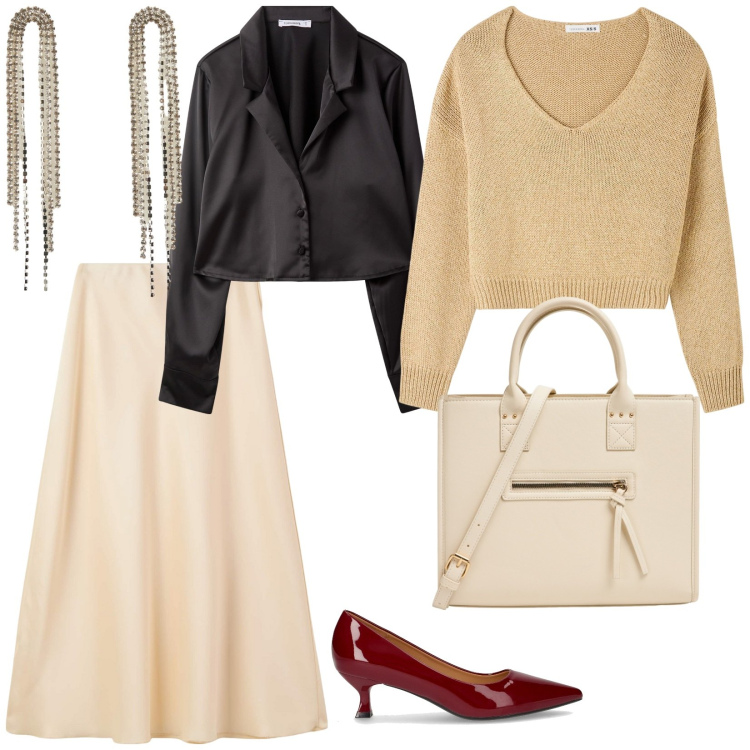 Outfit donna - Terranova in saldo. per Ufficio. Abbinamento con maglieria, shopping bag, orecchini, gonne lunghe, camicie, décolleté.