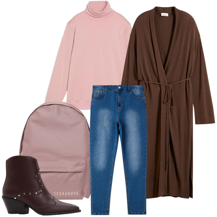 Outfit donna - Il cardigan morbido. Stile Etnico per Scuola/Università. Abbinamento con stivaletti texani, cappotti, maglieria, zaini, jeans skinny.