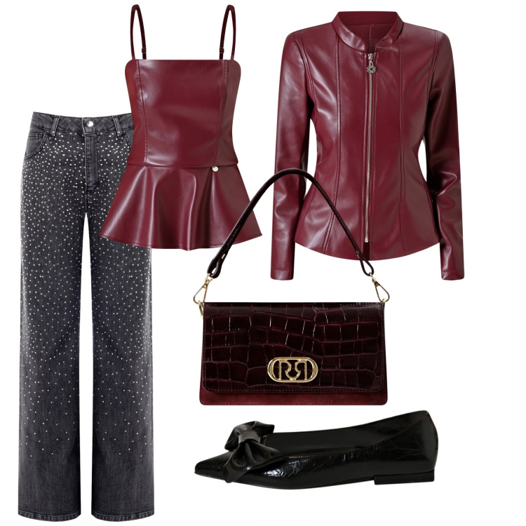 Outfit donna - Una serata tra amici. per Serata fuori. Abbinamento con top, blazer, jeans, ballerine, borse a mano.