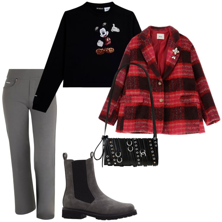 Outfit donna - Venerdì pomeriggio. per Tutti i giorni. Abbinamento con stivaletti chelsea, borse a spalla, blazer, felpe, pantaloni.