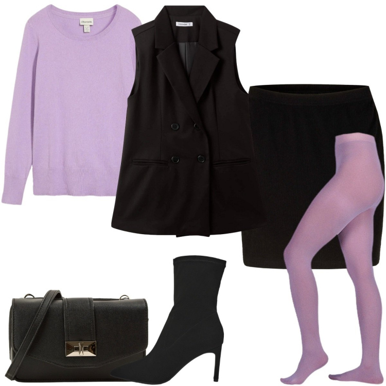 Outfit donna - Il collant colorato. Stile Basic per Serata fuori. Abbinamento con minigonne, maglieria, gilet, borse a tracolla, stivali, collant.