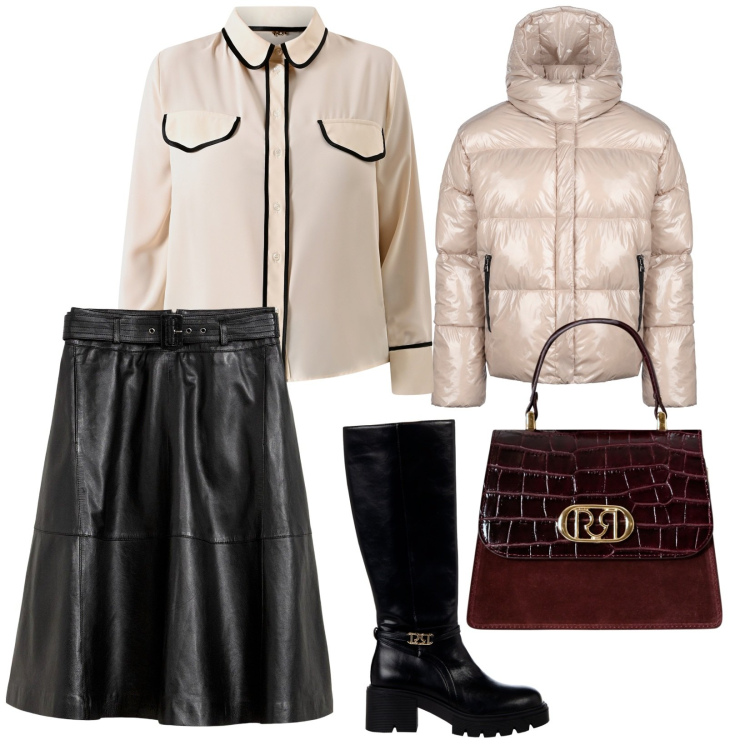 Outfit donna - Tutti i giorni. per Tutti i giorni. Abbinamento con gonne, camicie, stivali sopra il ginocchio, borse a mano, blazer.