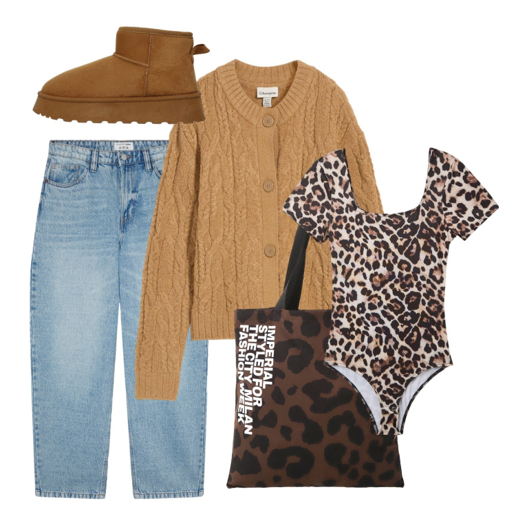 Outfit donna - Morbidi intrecci. Stile Casual per Tutti i giorni. Abbinamento con cardigans, body, jeans, stivali, shopping bag.