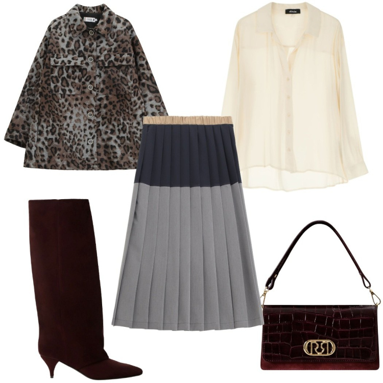 Outfit donna - Total look #2266649. Stile Trendy per Tutti i giorni. Abbinamento con borse a mano, cappotti, gonne longuette, stivali, camicie.