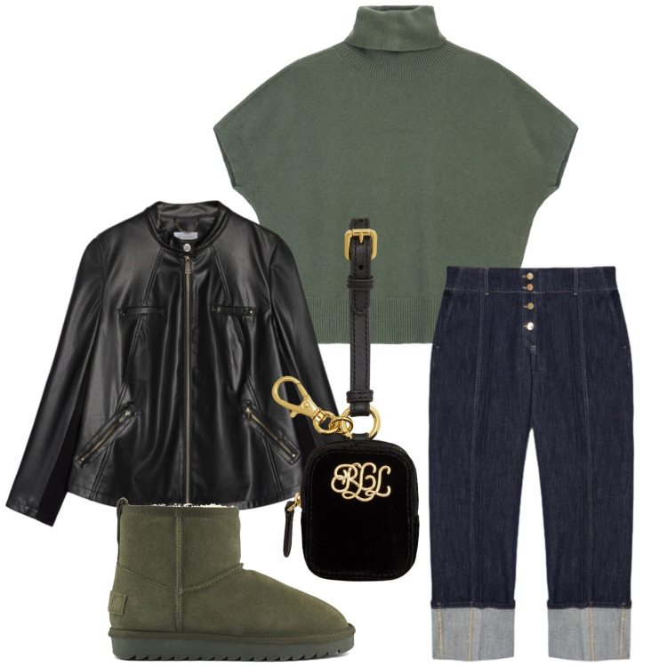Outfit donna - Serata tra amiche - Focus Donna Curvy. Stile Military per Serata fuori. Abbinamento con maglieria, pochette, giacche, jeans, stivali.