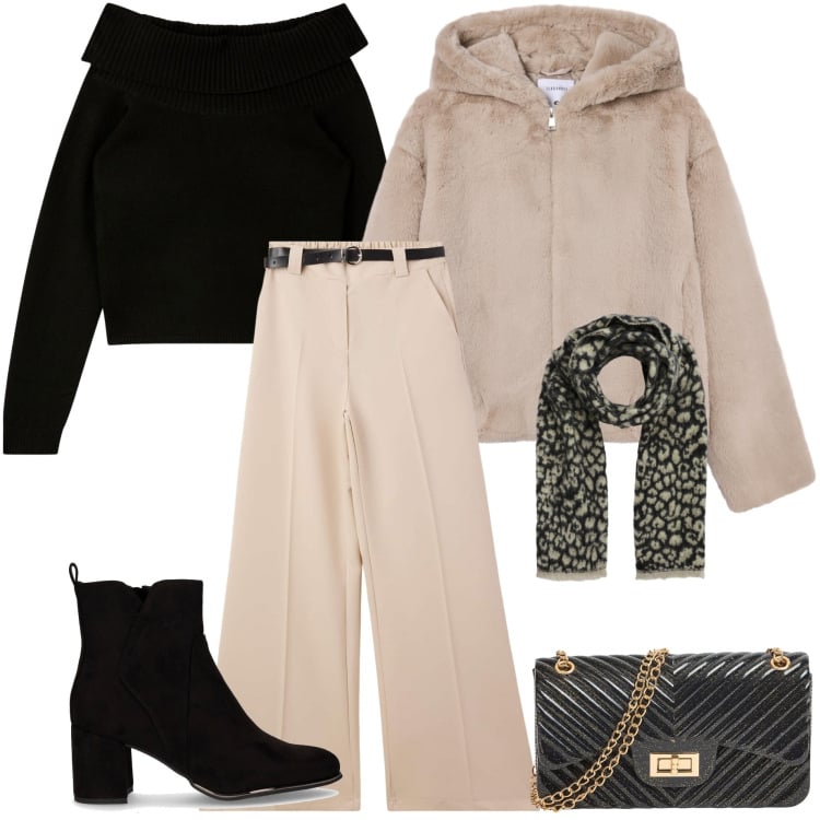 Outfit donna - Terranova mid season Sale. Stile Urban per Tutti i giorni. Abbinamento con pantaloni, ecopellicce, maglieria, borse a tracolla, sciarpe, stivaletti.