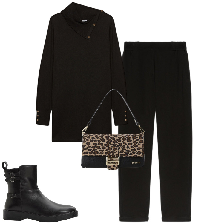 Outfit donna - La maglia lunga. Stile Minimal per Tutti i giorni. Abbinamento con stivaletti, borse a spalla, maglieria, pantaloni.