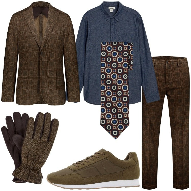 Outfit uomo - A cena con gli amici. Stile Trendy per Serata speciale. Abbinamento con camicie, sneakers, pantaloni, giacche, guanti, cravatte.