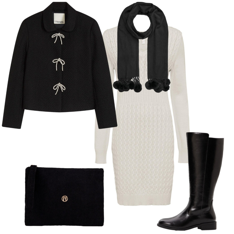 Outfit donna - Total look #2266717. Stile Casual chic per Serata fuori. Abbinamento con vestiti, stivali, blazer, sciarpe, valigie.