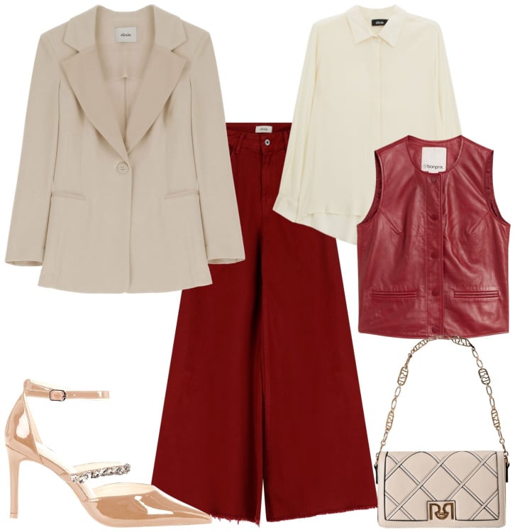Outfit donna - Cerimonia evento serata speciale. Stile Chic per Serata fuori. Abbinamento con gilet, pantaloni, blazer, camicie, borse a tracolla, décolleté.