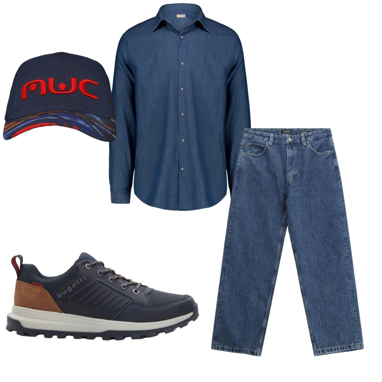 Outfit uomo - Total look #2266753. Stile Casual per Tutti i giorni. Abbinamento con sneakers, cappelli con visiera, jeans, camicie.