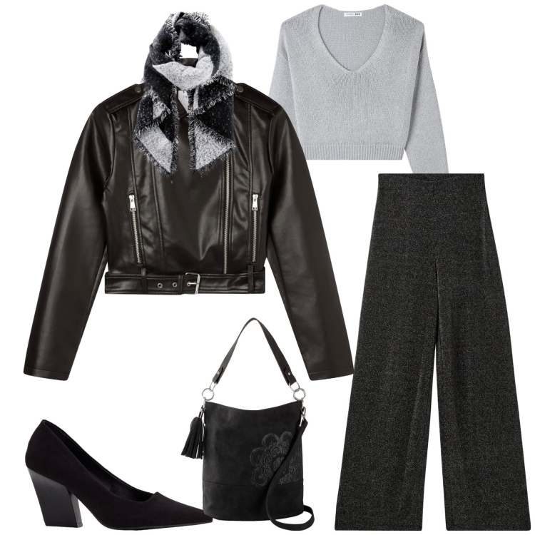 Outfit donna - Total look #2266768. Stile Rock per Tutti i giorni. Abbinamento con borse a mano, sciarpe, décolleté, pantaloni, giacche, maglieria.