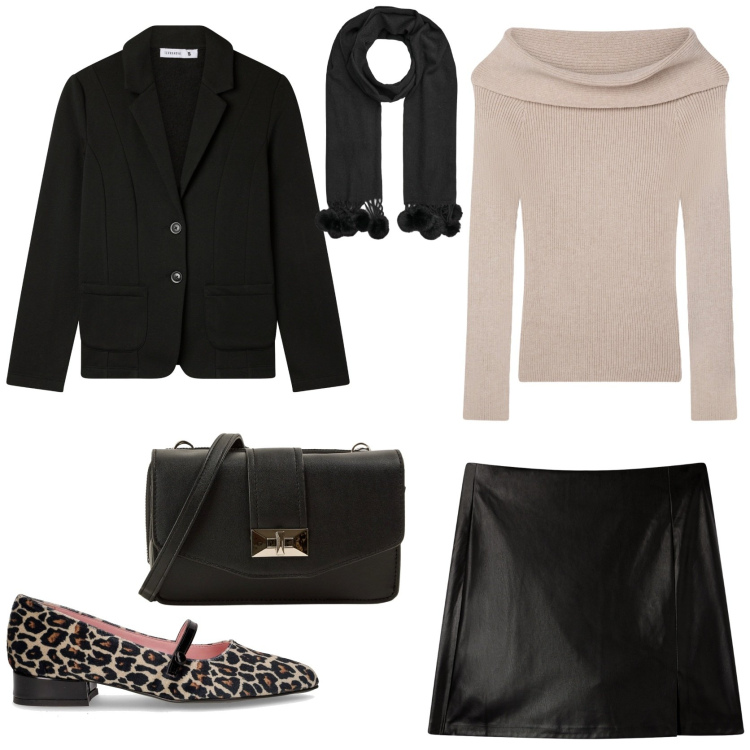 Outfit donna - Bon ton. Stile Bon Ton per Tutti i giorni. Abbinamento con minigonne, borse a tracolla, maglieria, blazer, sciarpe, ballerine.