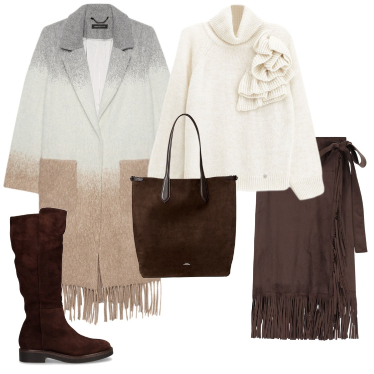 Outfit donna - Serata tra amiche. Stile Etnico per Serata fuori. Abbinamento con maglieria, gonne, borse tote, stivali, cappotti.