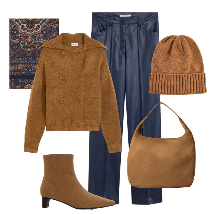 Outfit donna - Il cardigan doppiopetto. Stile Casual chic per Ufficio. Abbinamento con pantaloni, berretti, cardigans, stivaletti, borse a mano, foulard.