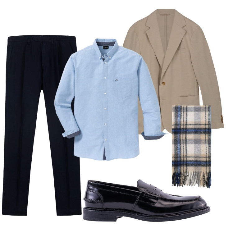 Outfit uomo - Total look #2266802. Stile Business/Elegante per Ufficio. Abbinamento con camicie, sciarpe, giacche, pantaloni, scarpe stringate.