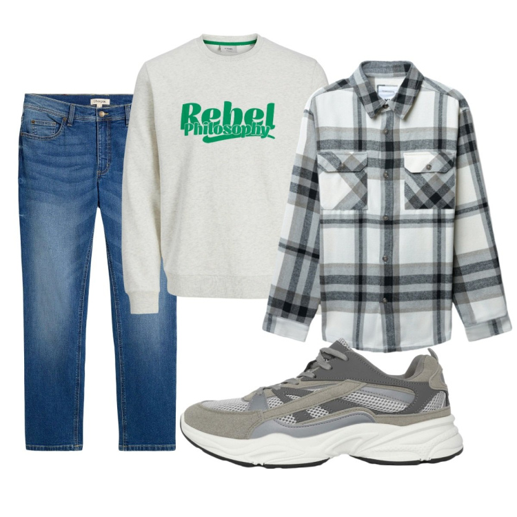 Outfit uomo - Total look #2266812. Stile Casual per Tutti i giorni. Abbinamento con jeans dritti, felpe, sneakers, cappotti.