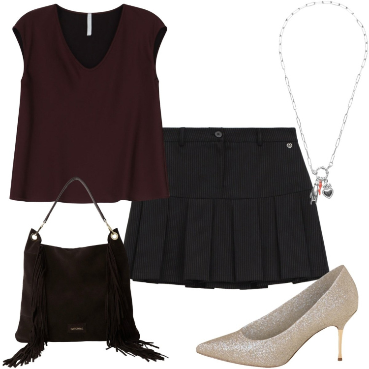 Outfit donna - Total look #2266851. Stile Trendy per Serata fuori. Abbinamento con décolleté, minigonne, borse a spalla, top, ciondoli.