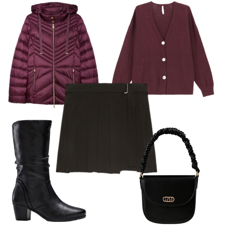 Outfit donna - Total look #2266859. Stile 70s per Tutti i giorni. Abbinamento con stivali, borse a mano, cardigans, piumini, minigonne.