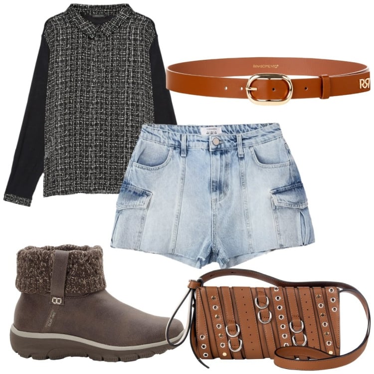 Outfit donna - Total look #2266862. Stile Basic per Tutti i giorni. Abbinamento con stivaletti, shorts, cinture, borse a spalla, camicie.