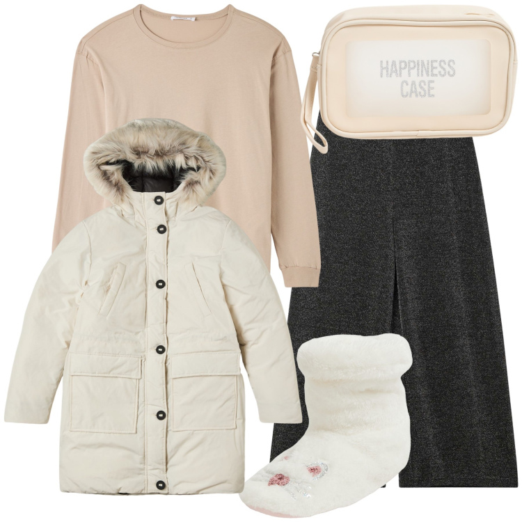 Outfit donna - Caldissima è tutta in saldo. Stile Trendy per Tutti i giorni. Abbinamento con t-shirt, pantofole, parka, valigie, pantaloni culotte.