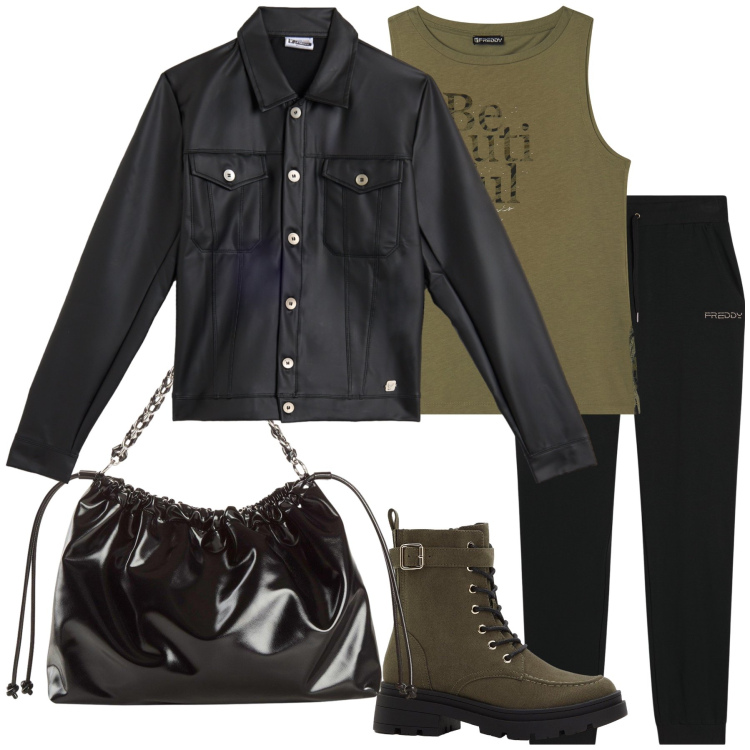 Outfit donna - Beautiful in Freddy a Bonprix. Stile Casual chic per Tutti i giorni. Abbinamento con shopping bag, stivaletti, pantaloni, canottiere, giacche.