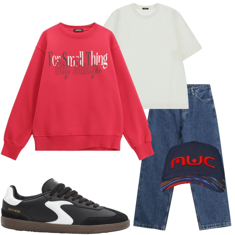 Outfit uomo - Casual style. Stile Casual per Tutti i giorni. Abbinamento con sneakers, cappelli con visiera, t-shirt, jeans, felpe.