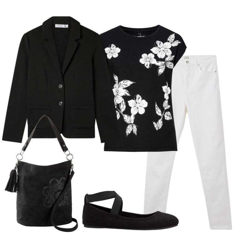 Outfit donna - Ufficio. Stile Basic per Ufficio. Abbinamento con maglieria, borse a mano, ballerine, pantaloni skinny, blazer.