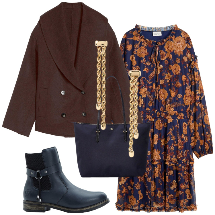 Outfit donna - Giacca in lana. Stile Glamour per Serata fuori. Abbinamento con vestiti, caban, stivaletti chelsea, borse tote, orecchini.