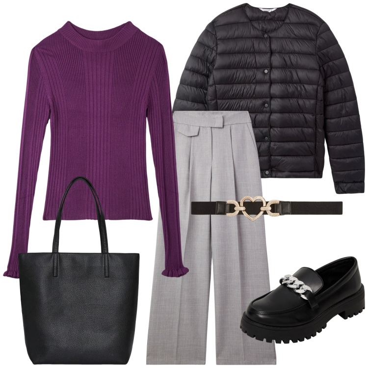 Outfit donna - Terranova - MID SEASON SALE. Stile Minimal per Tutti i giorni. Abbinamento con pantaloni, mocassini, maglieria, cinture, borse tote, piumini.