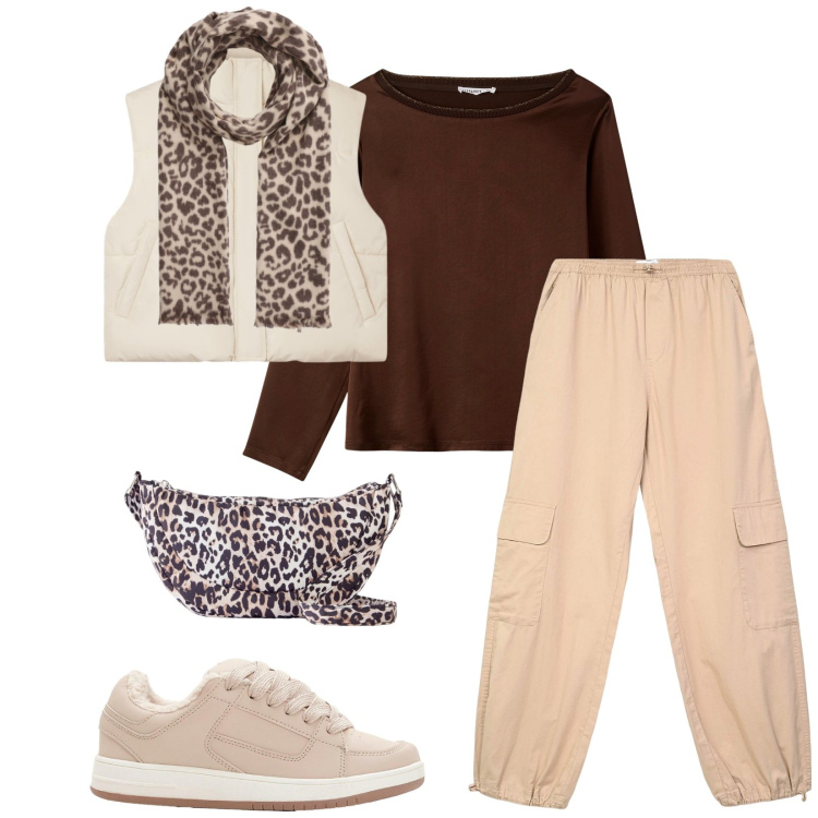 Outfit donna - Total look #2266914. Stile Casual per Tutti i giorni. Abbinamento con borse a tracolla, sneakers, pantaloni cargo, sciarpe, piumini, bluse.