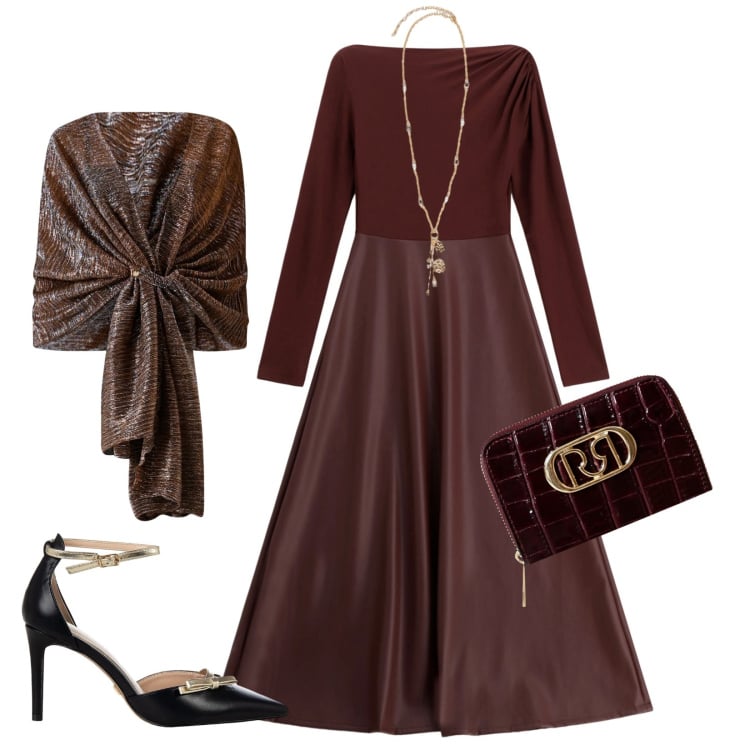 Outfit donna - Total look #2266933. Stile Bon Ton per Cerimonia. Abbinamento con portafogli, décolleté, stole, vestiti lunghi, ciondoli.