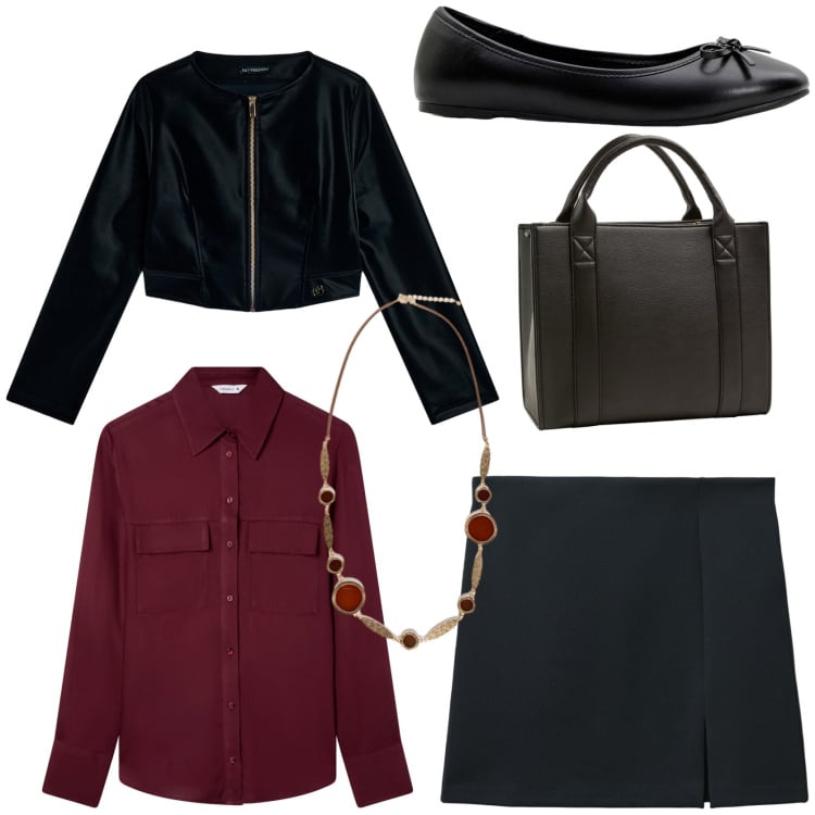 Outfit donna - Perfetta per la serata. Stile Trendy per Serata fuori. Abbinamento con ballerine, minigonne, borse tote, camicie, blazer, collane.