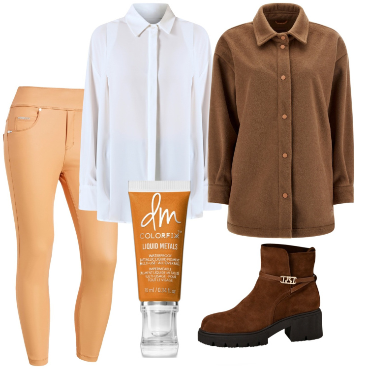 Outfit donna - Total look #2266981. Stile Casual chic per Tutti i giorni. Abbinamento con ombretti, camicie, stivaletti, cappotti, jeggings.