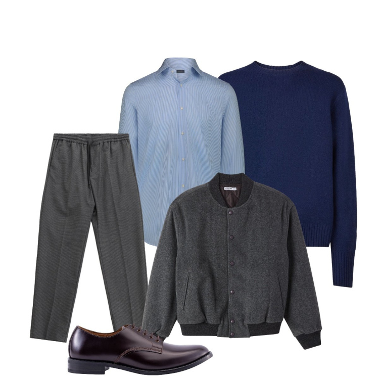 Outfit uomo - Appuntamento di lavoro. Stile Business/Elegante per Ufficio. Abbinamento con bomber, pantaloni, scarpe stringate, camicie, pullovers.