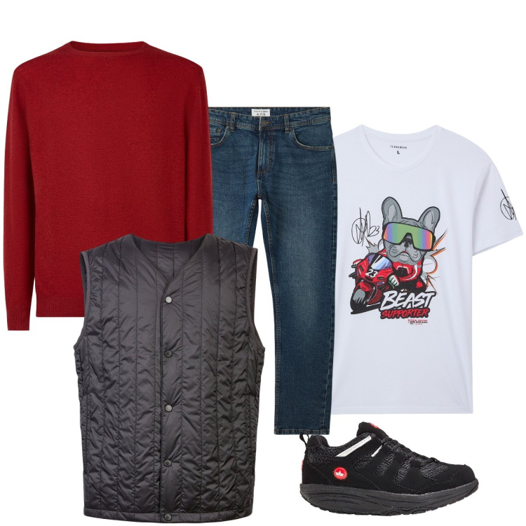 Outfit uomo - Total look #2266988. Stile Casual per Tutti i giorni. Abbinamento con sneakers, jeans, t-shirt, piumini, maglieria.