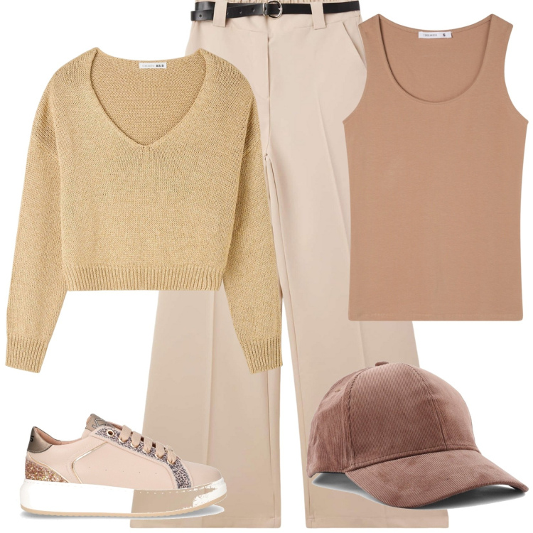 Outfit donna - Bar centrale. Stile Casual per Tutti i giorni. Abbinamento con maglieria, pantaloni, top, cappelli con visiera, sneakers.