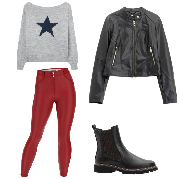 Outfit donna - Ragazze. Stile Urban per Tutti i giorni. look ideale per Petite. Abbinamento con stivaletti chelsea, maglieria, giacche, pantaloni skinny.