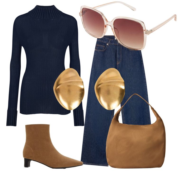 Outfit donna - Decisamente sporty chic. Stile Sporty chic per Tutti i giorni. Abbinamento con stivaletti, occhiali da sole, borse a mano, jeans, maglieria, orecchini.