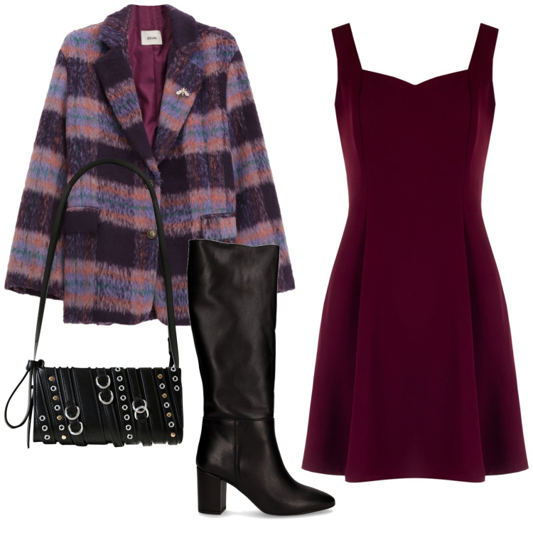 Outfit donna - La giacca in lana. Stile Minimal per Serata fuori. Abbinamento con vestiti a tubino, borse a spalla, blazer, stivali.