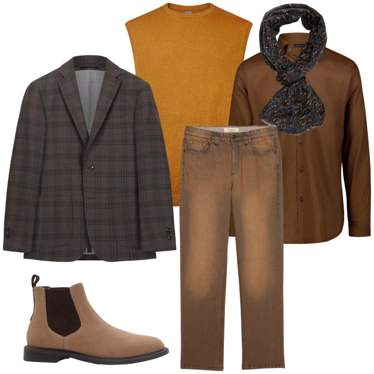 Outfit uomo - Total look #2267017. Stile Business/Elegante per Ufficio. Abbinamento con stivali e stivaletti, jeans, sciarpe, gilet, giacche, camicie.