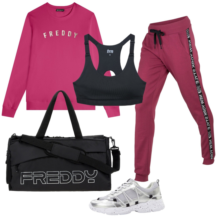 Outfit donna - In palestra. Stile Chic per Sport. Abbinamento con pantaloni, sneakers, top sportivi, felpe, borse sportive.
