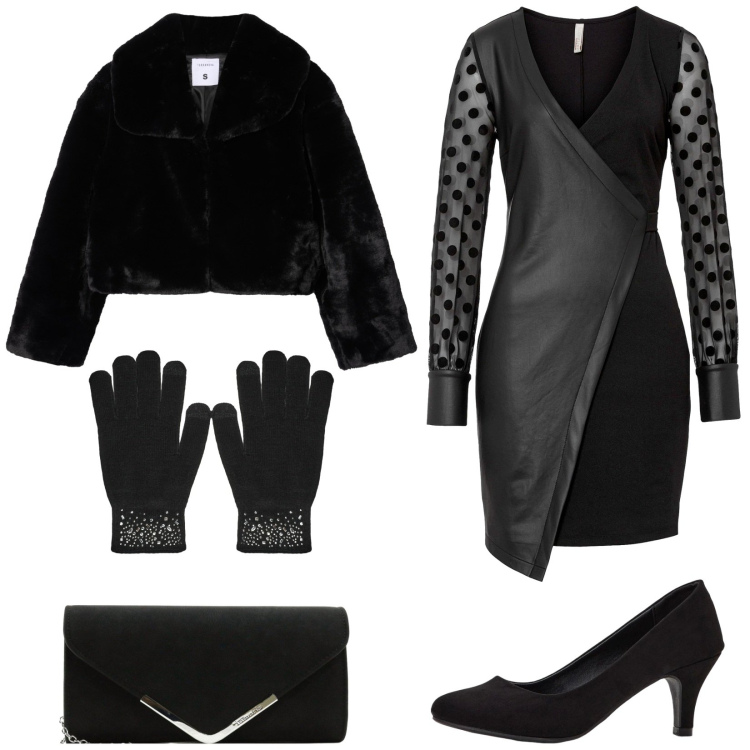 Outfit donna - Total look #2267027. Stile Glamour per Serata fuori. Abbinamento con décolleté, vestiti, pochette, ecopellicce, guanti.
