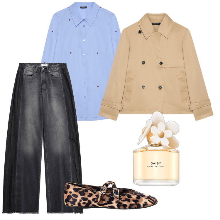Outfit donna - Profumo doc. per Scuola/Università. Abbinamento con profumi, ballerine, jeans, trench, camicie.