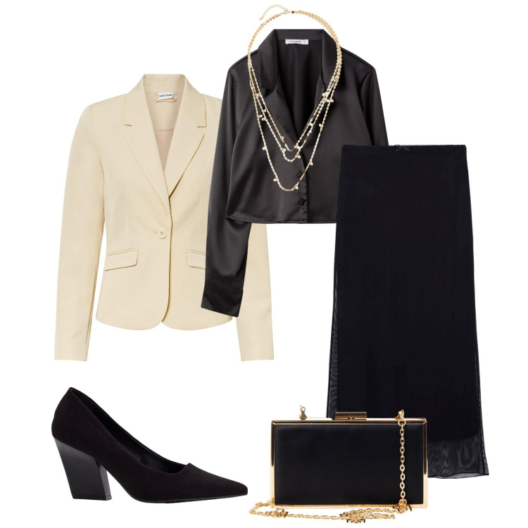 Outfit donna - Total look #2267035. Stile Bon Ton per Cerimonia. Abbinamento con blazer, décolleté, collane, gonne lunghe, camicie, pochette.