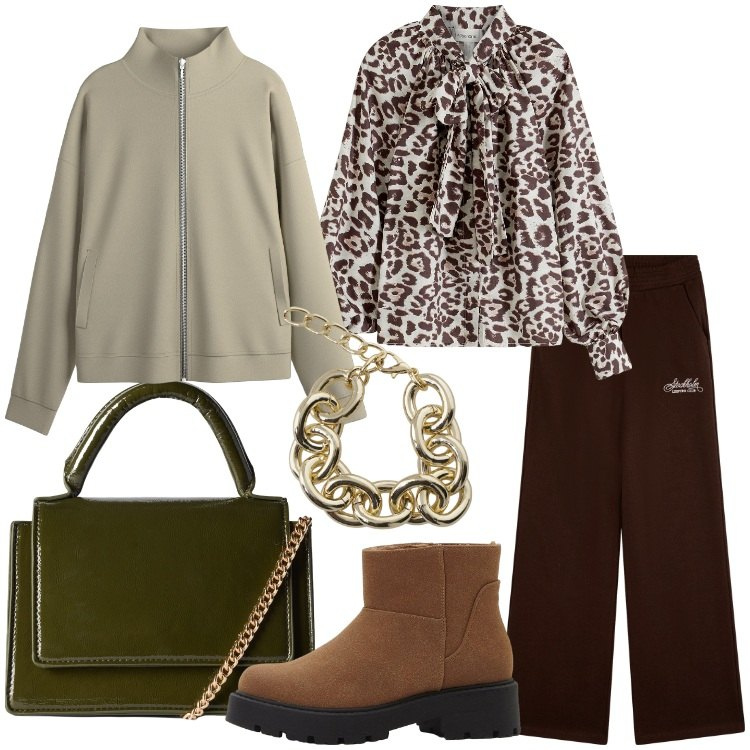 Outfit donna - Sporty chic style. Stile Sporty chic per Tutti i giorni. Abbinamento con camicie, blazer, stivaletti, borse a tracolla, pantaloni, braccialetti.