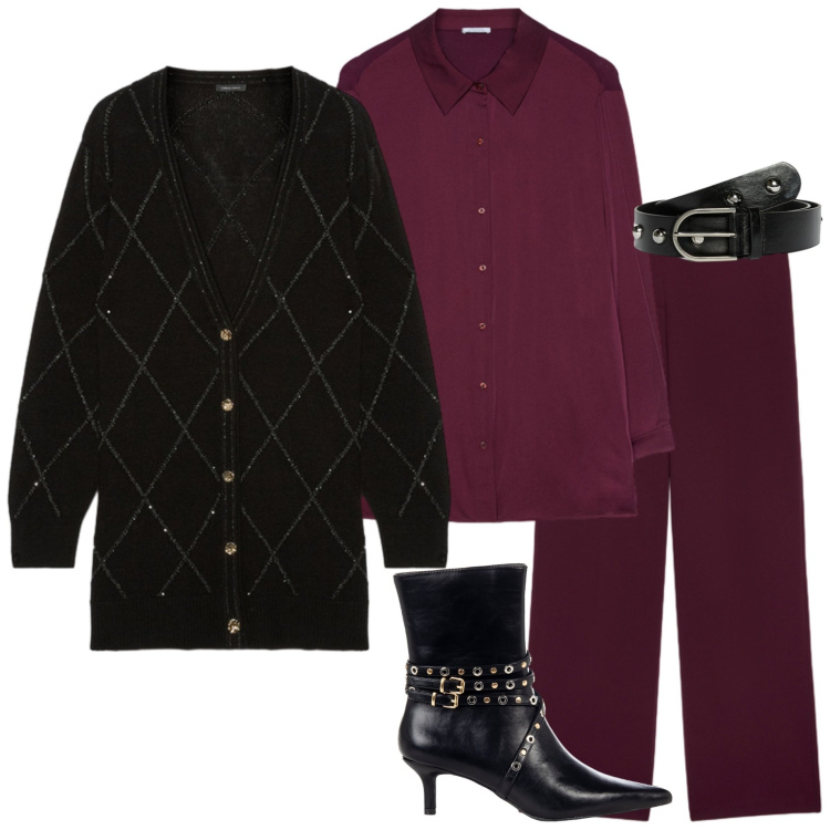 Outfit donna - Fiorella Rubino. Stile Casual chic per Serata fuori. Abbinamento con stivaletti, cardigans, pantaloni, camicie, cinture.