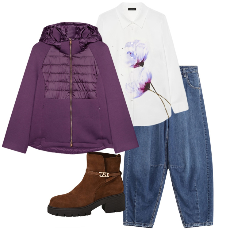 Outfit donna - Total look #2267076. Stile Casual per Tutti i giorni. Abbinamento con jeans, stivaletti, piumini, camicie.