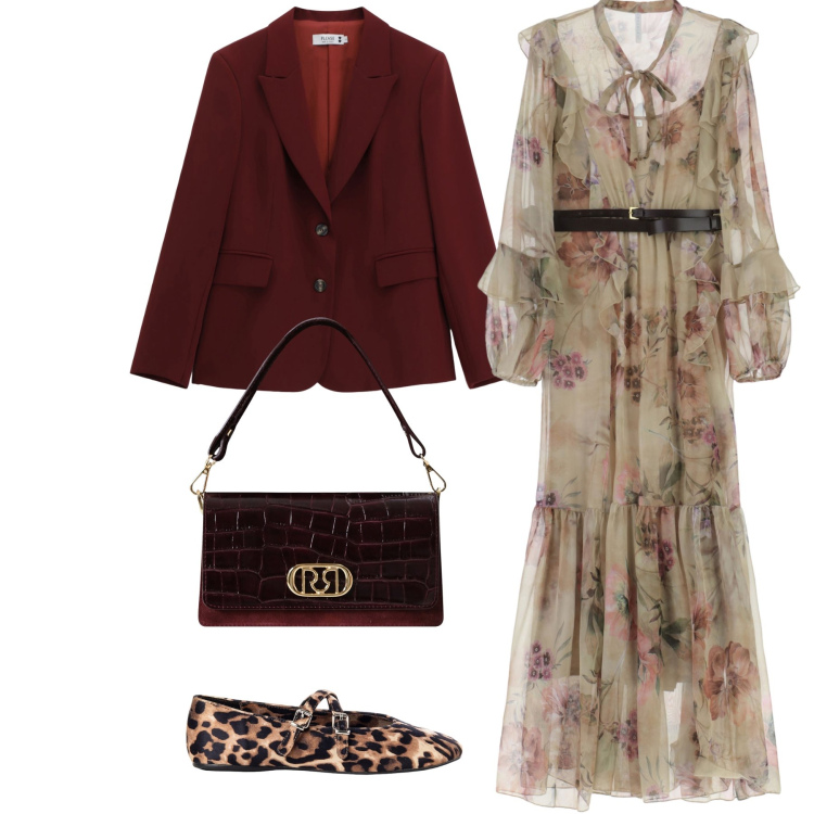 Outfit donna - Total look #2267077. Stile Chic per Serata fuori. Abbinamento con ballerine, borse a mano, blazer, vestiti lunghi.