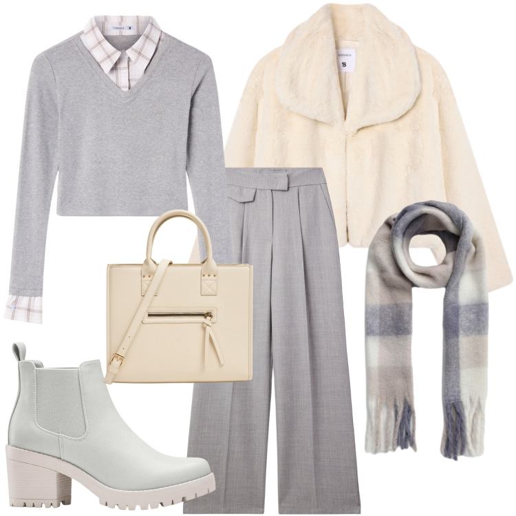 Outfit donna - Urban style. Stile Urban per Tutti i giorni. Abbinamento con stivaletti chelsea, pantaloni, maglieria, shopping bag, sciarpe, ecopellicce.